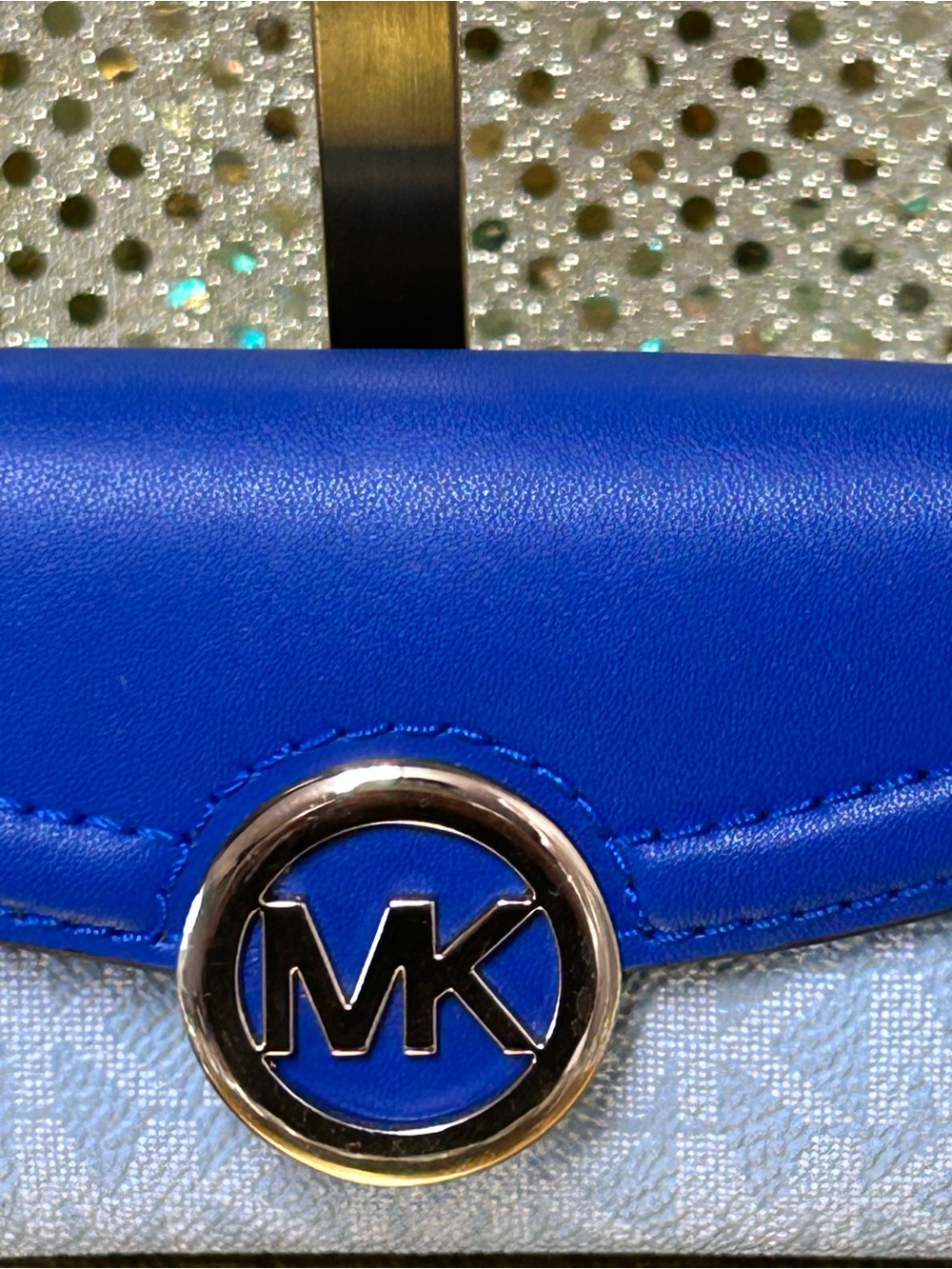 Michael Kors Royal Blue Leather and Light Blue Monogram Key Holder Card Case - Picture 4 of 14